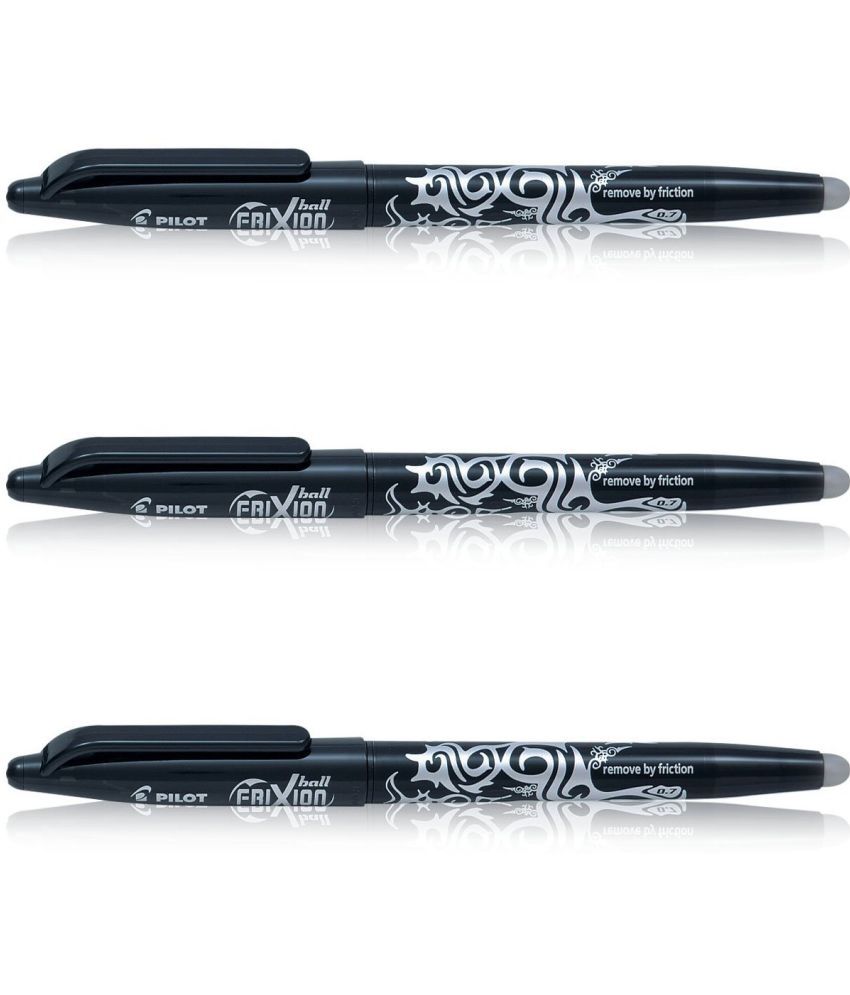     			Pilot Frixion Roller Ball Pen with Erase and rewrite repeatedly, Rubberized Grip (Pack of 3, Black) - Pack of 3