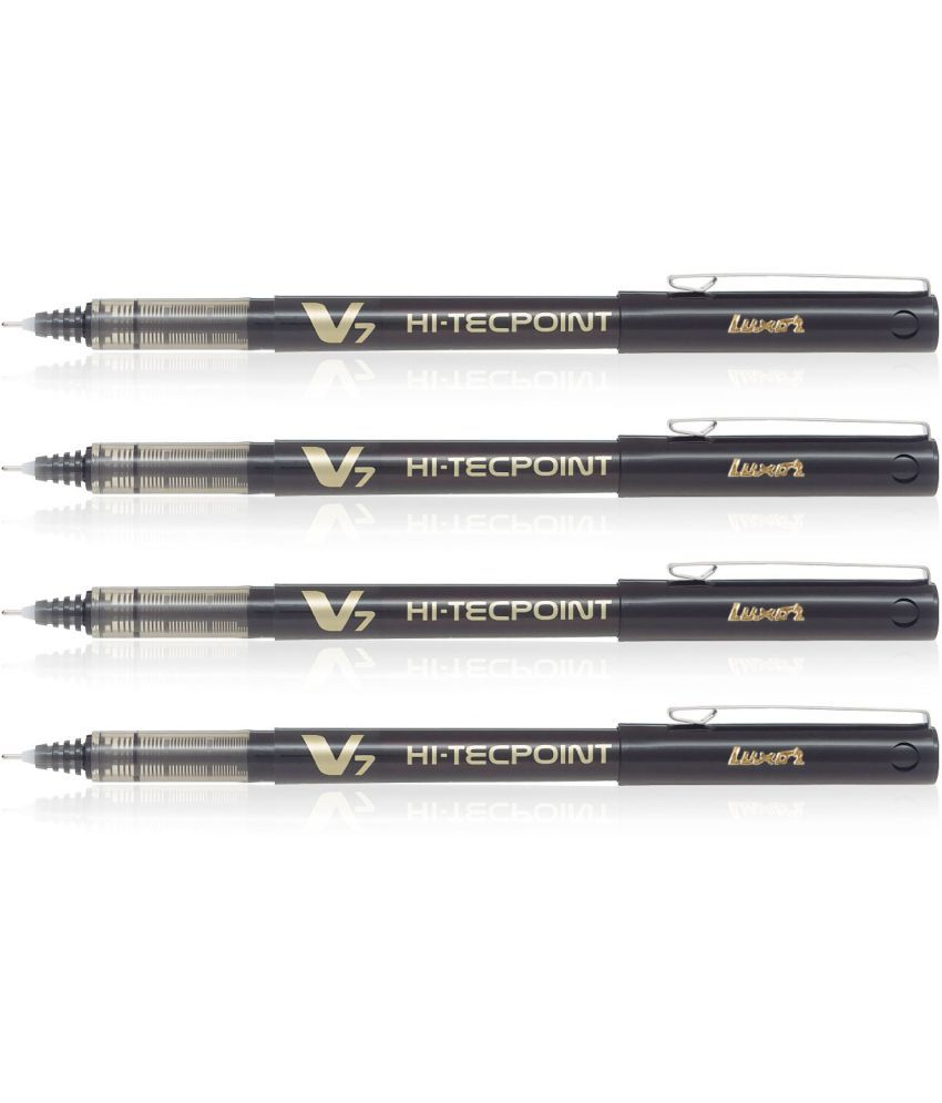     			Pilot Hi-Tecpoint V7 Ball Pen with 0.7mm tip, Pure liquid ink for smooth skip-free writing (Black, Pack of 4) - Pack of 4