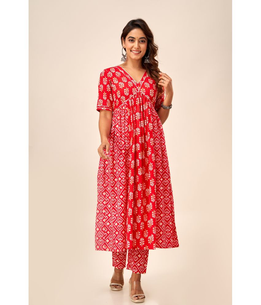     			SVARCHI Cotton Printed A-line Women's Kurti - Red ( Pack of 1 )