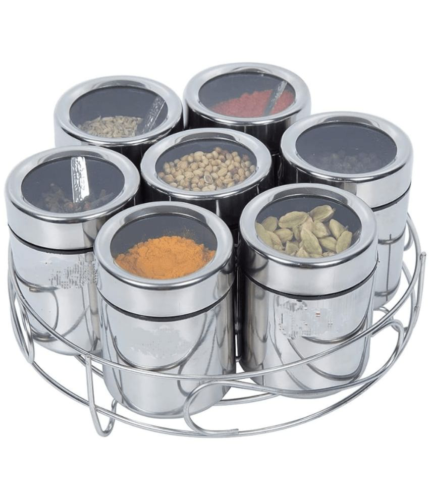     			Visaxmi 7 Masala Box Stand Steel Silver Spice Container ( Set of 7 )