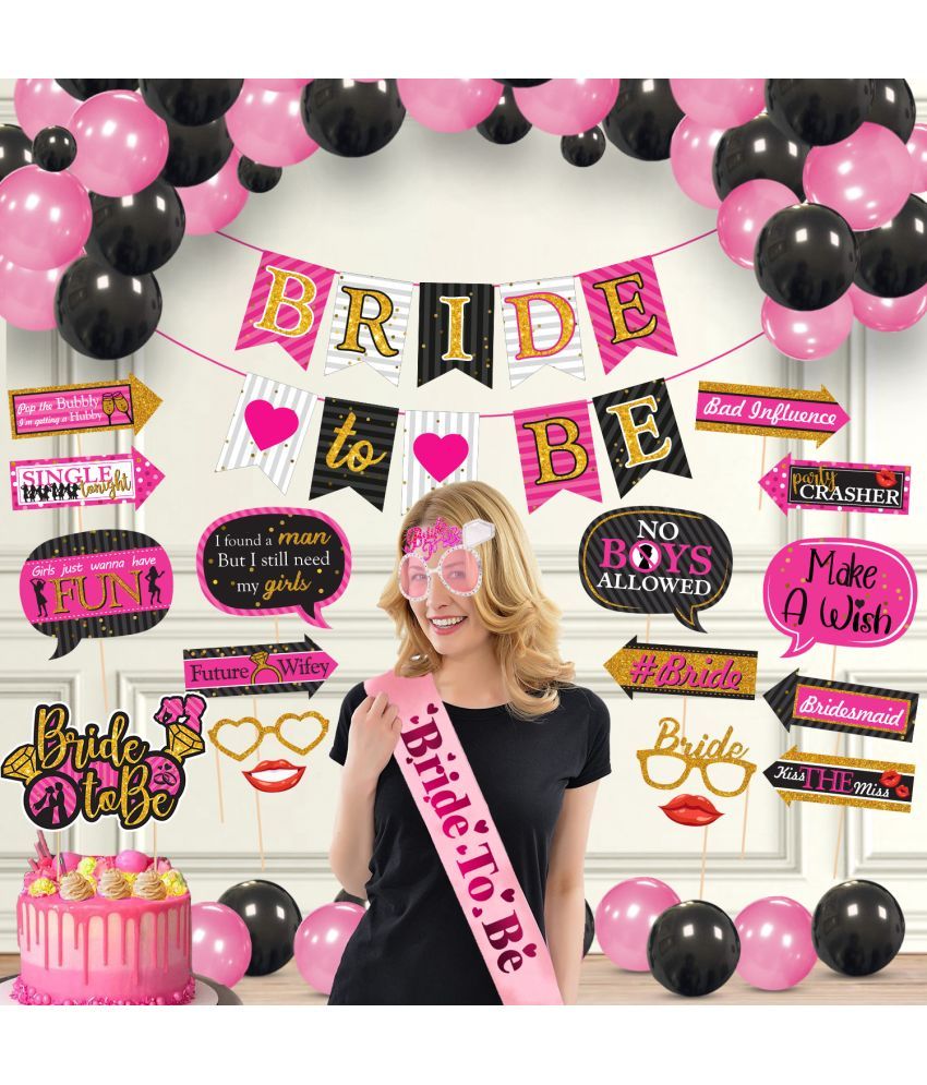     			Zyozi Bachelorette Party Decorations / Bridal Shower Party - Bride to Be Banner,Sash,Cake Topper & Photo Booth with Balloons, Eye Glass (Set of 45)