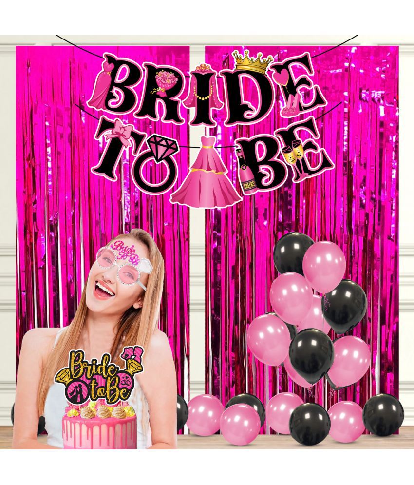     			Zyozi Bridal Shower Party Or Bachelorette Party Decorations Kit - Bride To Be Banner, Balloons, Eye Glass, Cake Topper & Pink Foil Curtains (Set of 30)