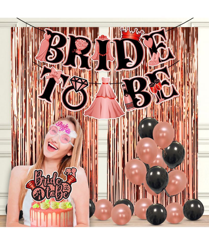     			Zyozi Bridal Shower Party Supplies, Bachelorette Party Decorations Set - Bride To Be Banner, Cake Topper, Eye Glass, Foil Curtains & Balloons (Set of 30)