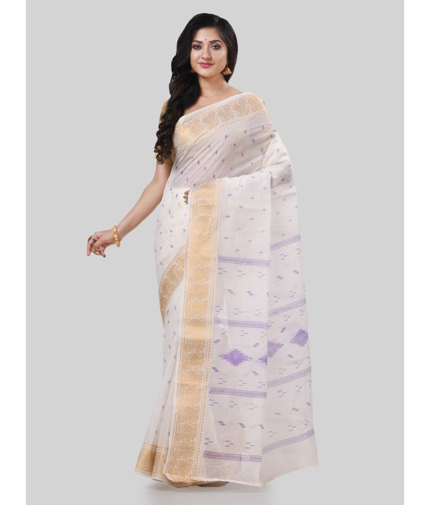     			Desh Bidesh Cotton Self Design Saree Without Blouse Piece - White ( Pack of 1 )