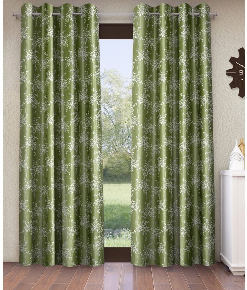     			Fashion String Floral Semi-Transparent Eyelet Curtain 5 ft ( Pack of 2 ) - Green