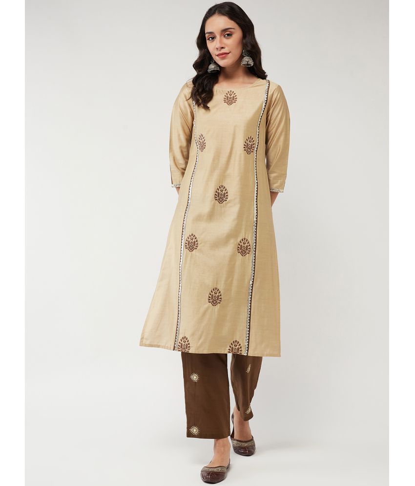     			Pannkh Viscose Embroidered Straight Women's Kurti - Brown ( Pack of 1 )