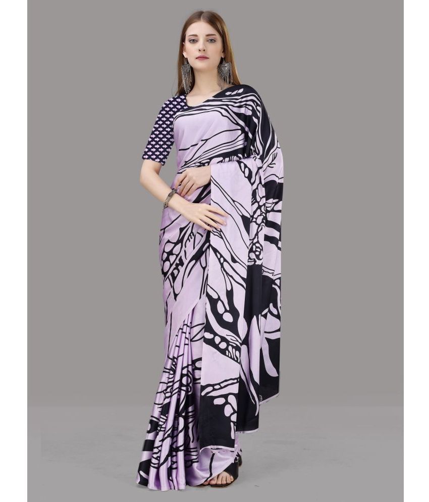     			Sitanjali Silk Blend Printed Saree With Blouse Piece - Purple ( Pack of 1 )