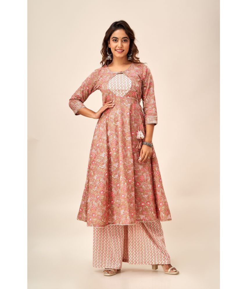    			FabbibaPrints Cotton Printed Kurti With Palazzo Women's Stitched Salwar Suit - Peach ( Pack of 1 )