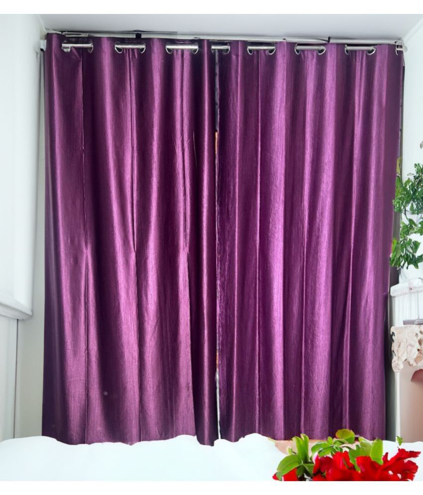     			Finesse Decor Solid Semi-Transparent Eyelet Curtain 7 ft ( Pack of 2 ) - Purple