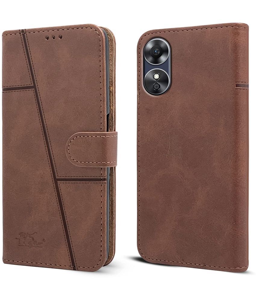     			NBOX - Brown Flip Cover Artificial Leather Compatible For Oppo F23 5G ( Pack of 1 )