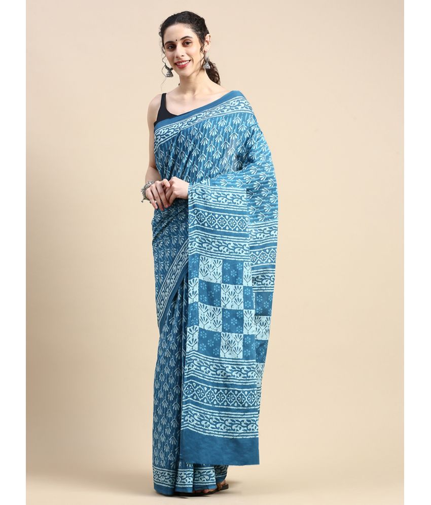     			SHANVIKA Cotton Printed Saree With Blouse Piece - Blue ( Pack of 1 )