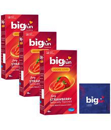 BIGFUN Strawberry Flavoured Dotted Each 10 pcs Pack of 3 (Total 30 Pcs) Condom (Set of 3, 30 Sheets)