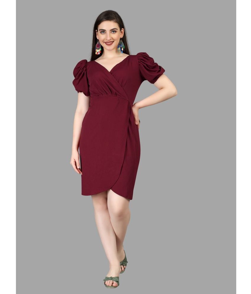     			Aika Polyester Solid Above Knee Women's Bodycon Dress - Maroon ( Pack of 1 )