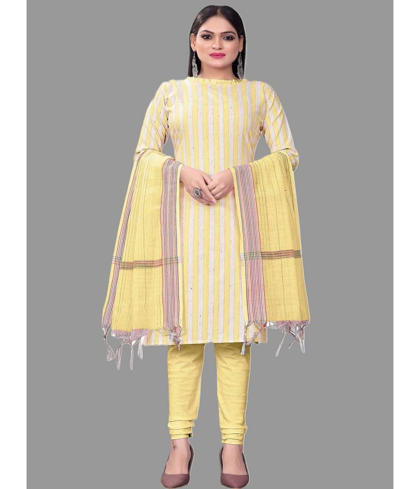     			Apnisha Unstitched Cotton Striped Dress Material - Yellow ( Pack of 1 )