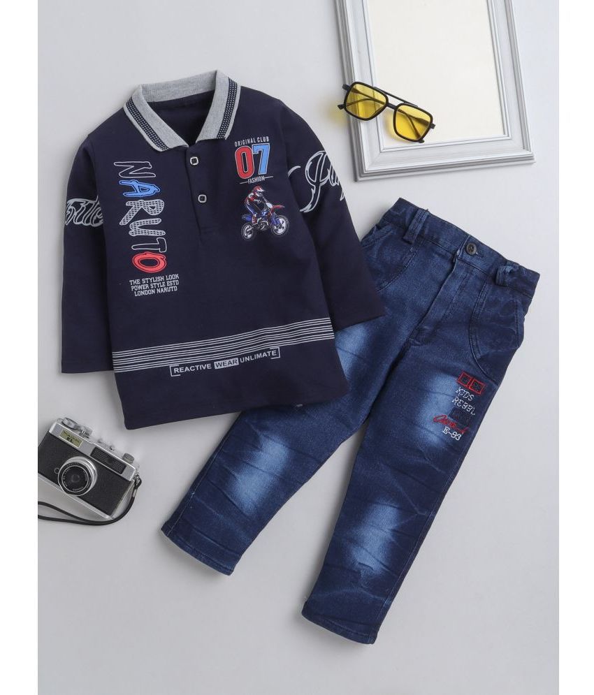     			DKGF Fashion - Blue Cotton Blend Boys T-Shirt & Jeans ( Pack of 1 )