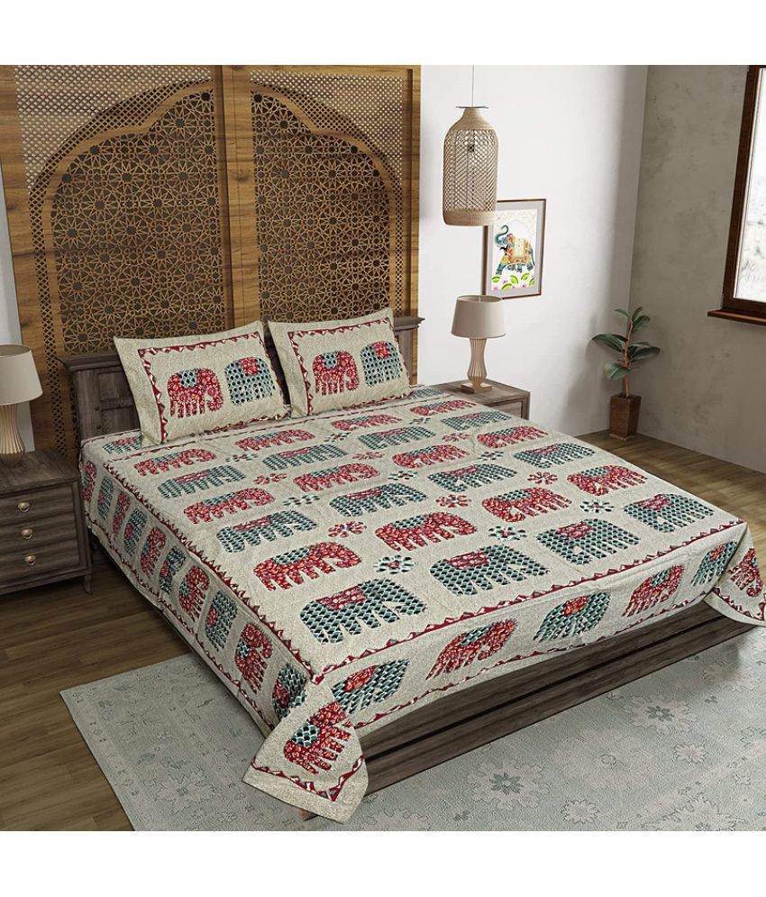     			FrionKandy Living Cotton Animal Double Bedsheet with 2 Pillow Covers - Multicolor