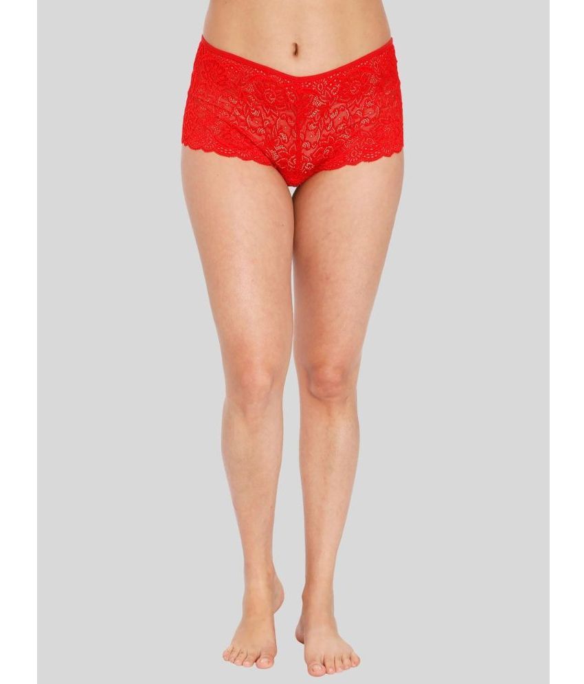     			ILRASO Lace Self Design Women's Boy Shorts ( Red )