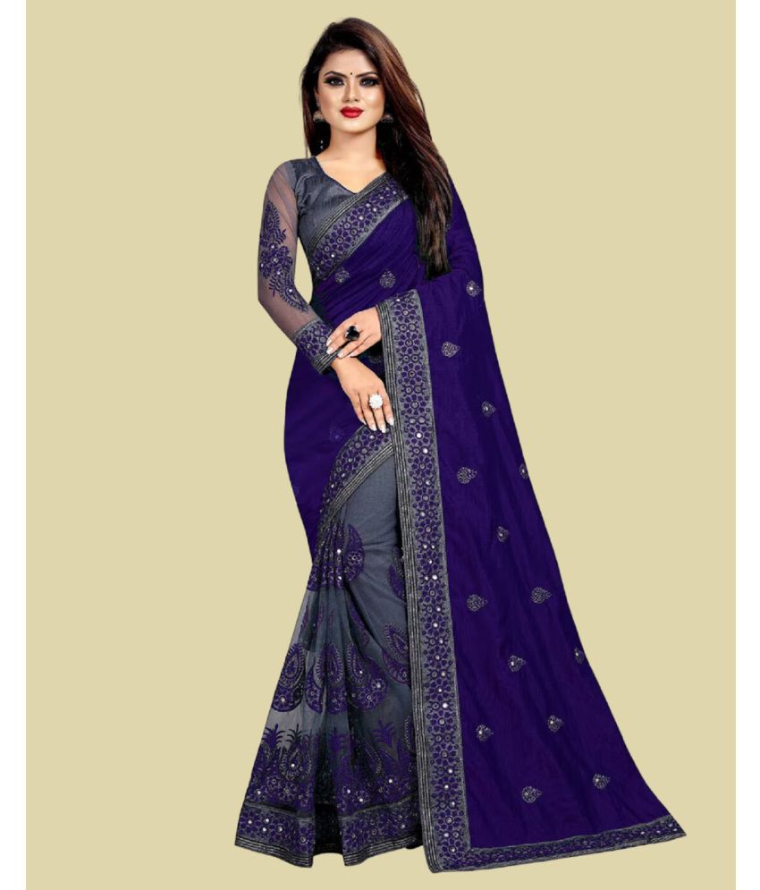     			JULEE Silk Blend Embroidered Saree With Blouse Piece - Navy Blue ( Pack of 1 )