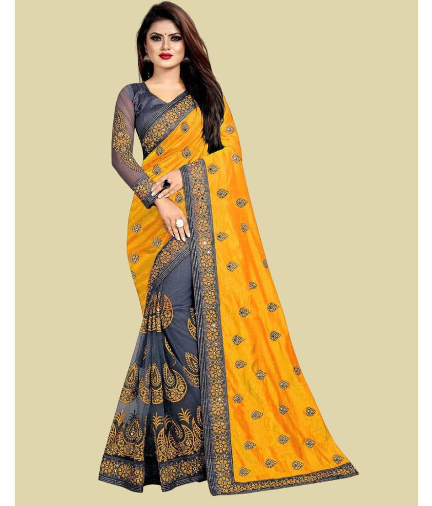     			JULEE Silk Blend Embroidered Saree With Blouse Piece - Yellow ( Pack of 1 )