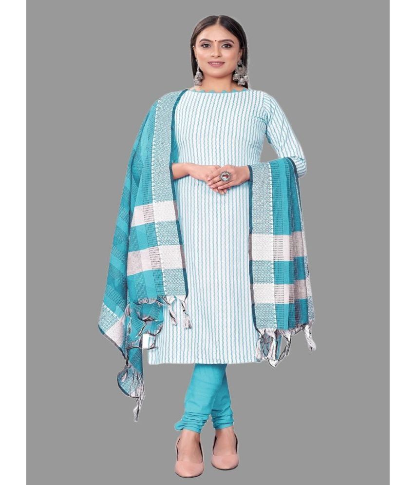     			JULEE Unstitched Cotton Striped Dress Material - Turquoise ( Pack of 1 )
