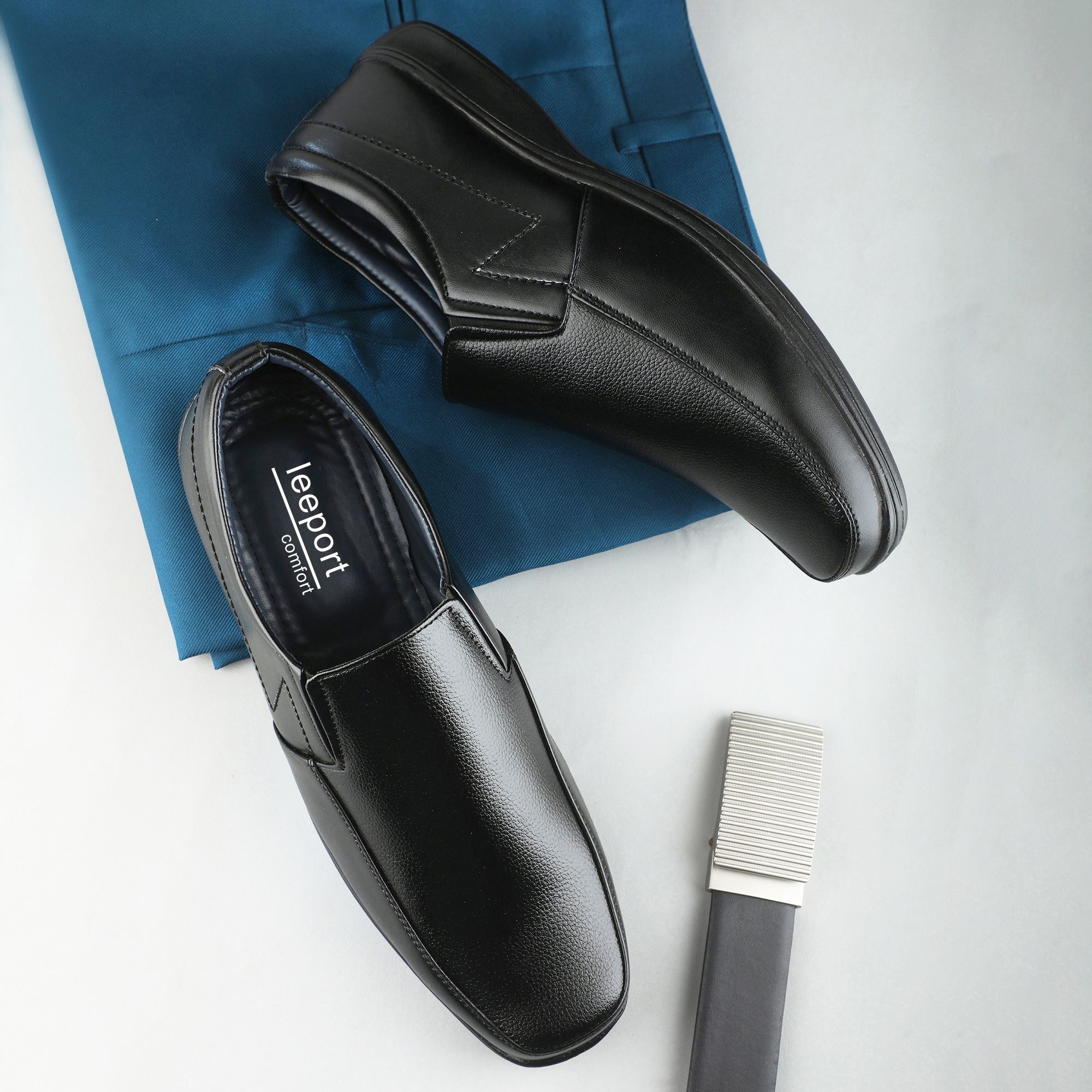     			Leeport - Black Men's Slip On Formal Shoes