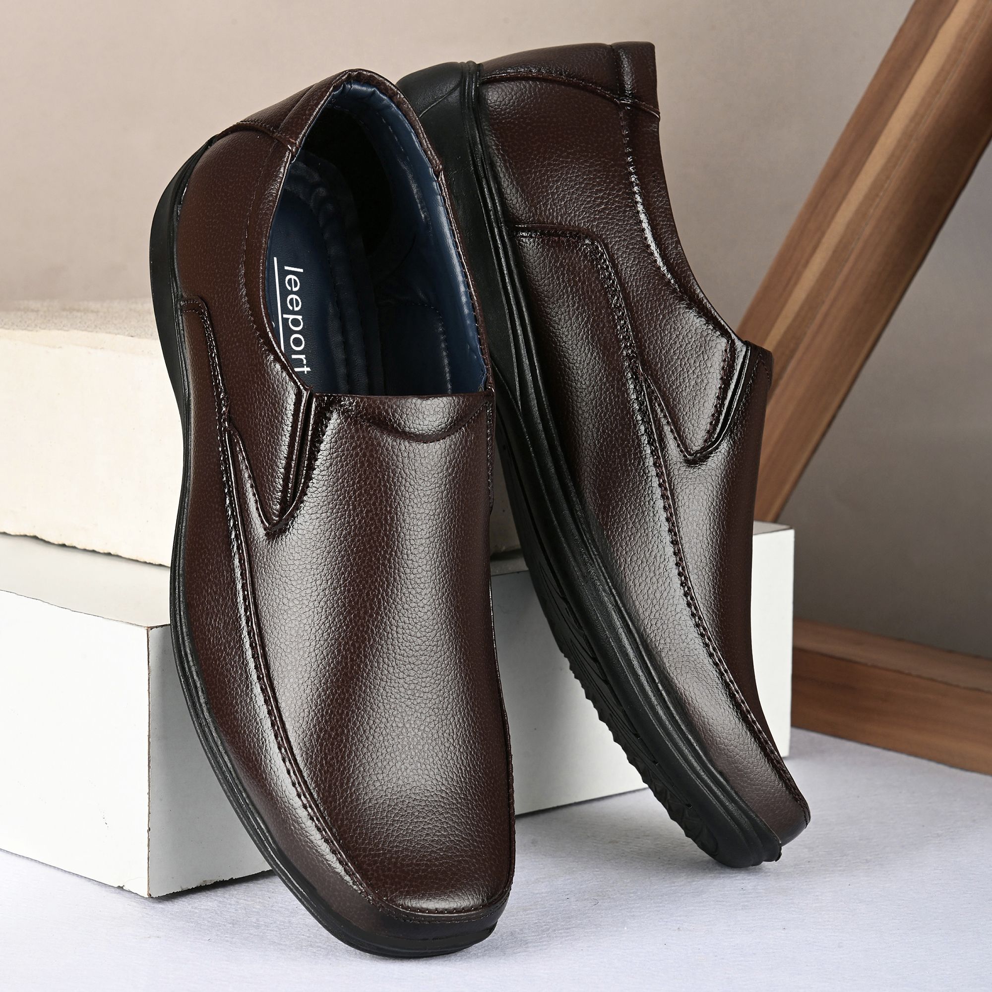     			Leeport - Brown Men's Slip On Formal Shoes