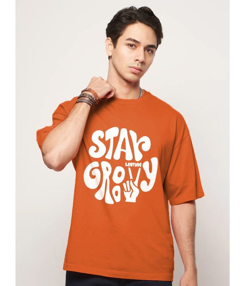     			Leotude Cotton Blend Oversized Fit Printed Half Sleeves Men's T-Shirt - Orange ( Pack of 1 )