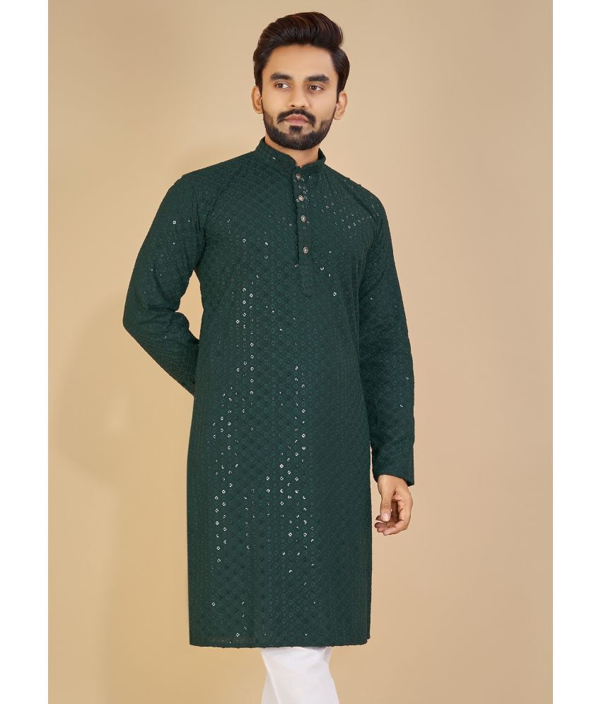     			YUG ART - Dark Green Cotton Men's Regular Kurta ( Pack of 1 )