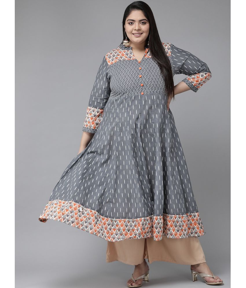     			Yash Gallery Cotton Printed Anarkali Women's Kurti - Grey ( Pack of 1 )