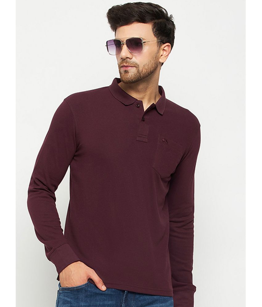     			98 Degree North Pack of 1 Cotton Blend Regular Fit Solid Full Sleeves Men's Polo T Shirt ( Wine )