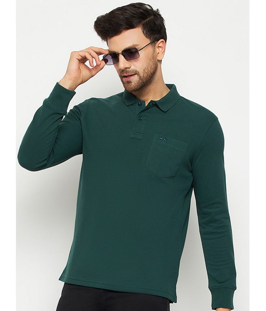     			98 Degree North Pack of 1 Cotton Blend Regular Fit Solid Full Sleeves Men's Polo T Shirt ( Dark Green )