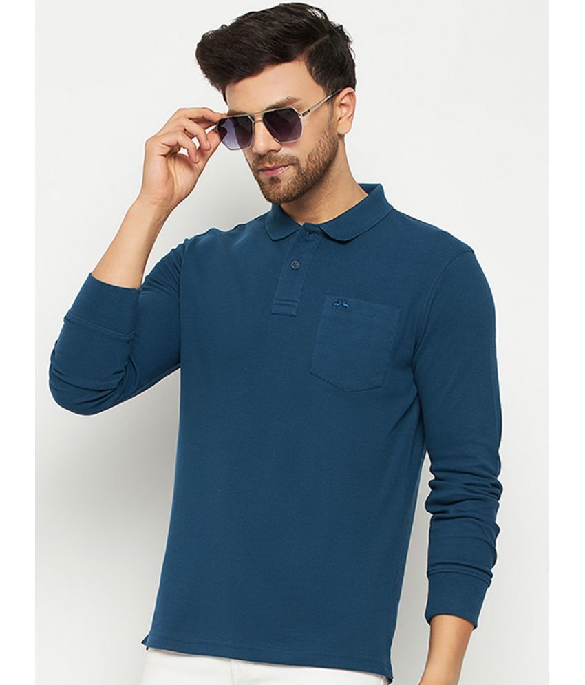     			98 Degree North Cotton Blend Regular Fit Solid Full Sleeves Men's Polo T Shirt - Teal Blue ( Pack of 1 )