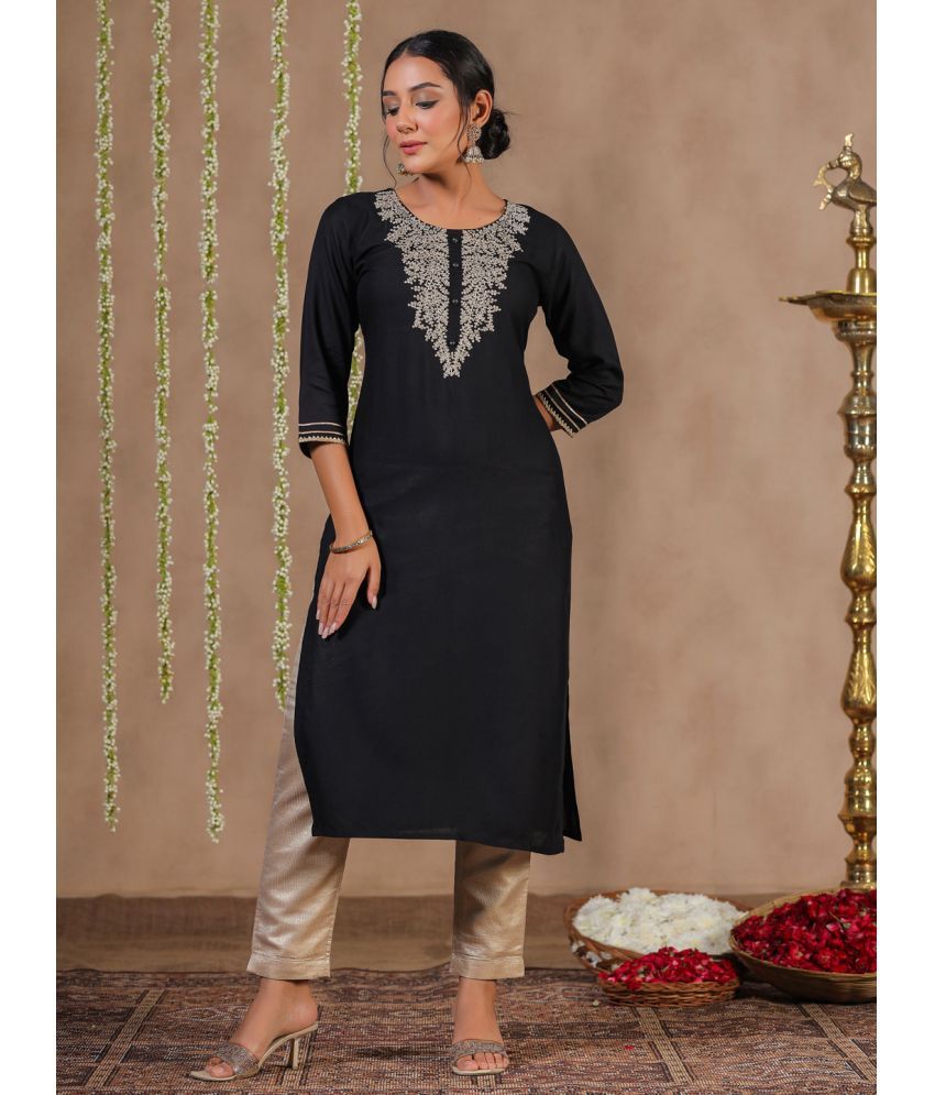     			Anubhutee Cotton Embroidered Straight Women's Kurti - Black ( Pack of 1 )