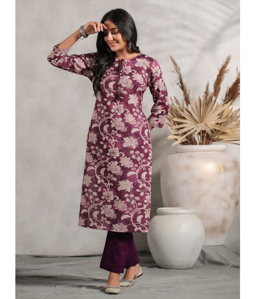     			Anubhutee Rayon Printed Straight Women's Kurti - Purple ( Pack of 1 )