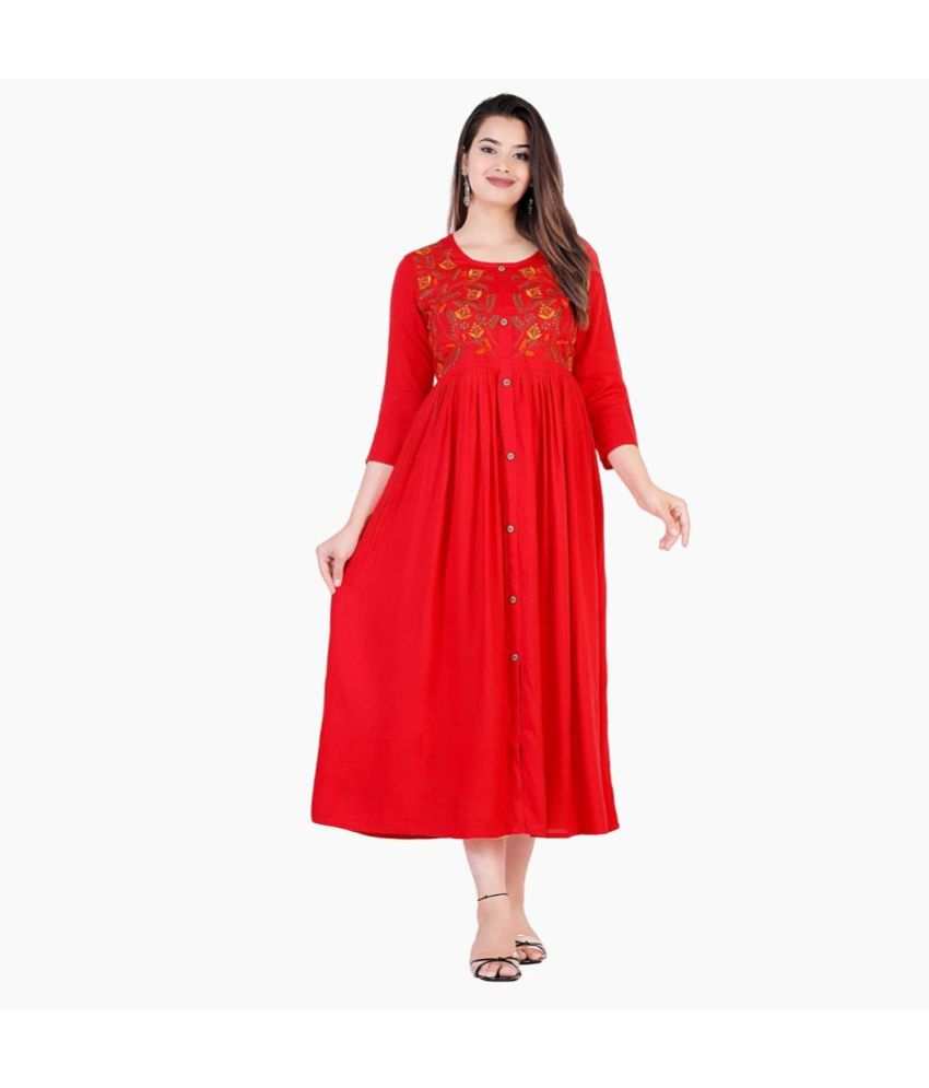     			Estela Rayon Embroidered A-line Women's Kurti - Red ( Pack of 1 )