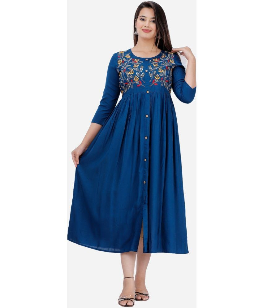     			Estela Rayon Embroidered Front Slit Women's Kurti - Navy Blue ( Pack of 1 )