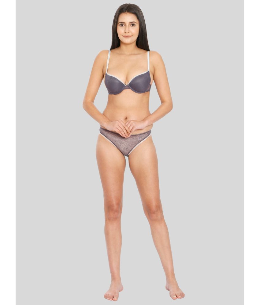     			ILRASO - Dark Grey Net/Mesh Women's Bra & Panty Set ( Pack of 1 )