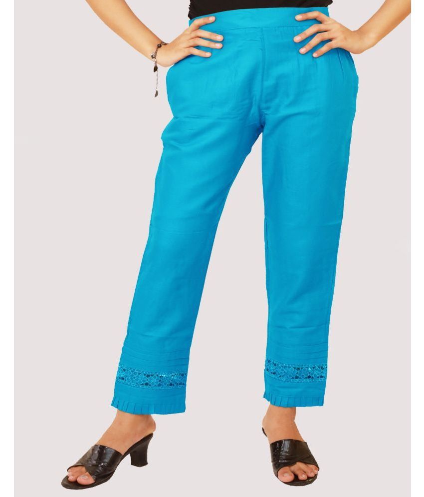    			NAZAYRAH - Blue Cotton Blend Regular Women's Casual Pants ( Pack of 1 )