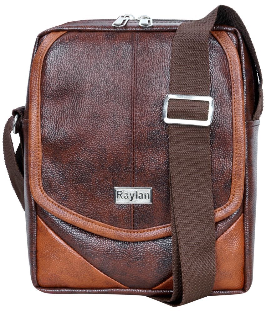     			Raylan Brown Colorblocked Messenger Bag