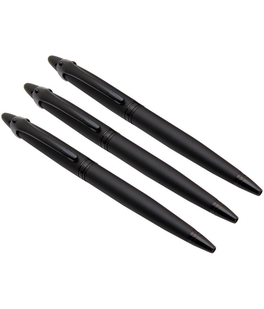     			Srpc Set Of 3 Twist Mechanism Ballpoint Pens Black Metal Body Blue Refill