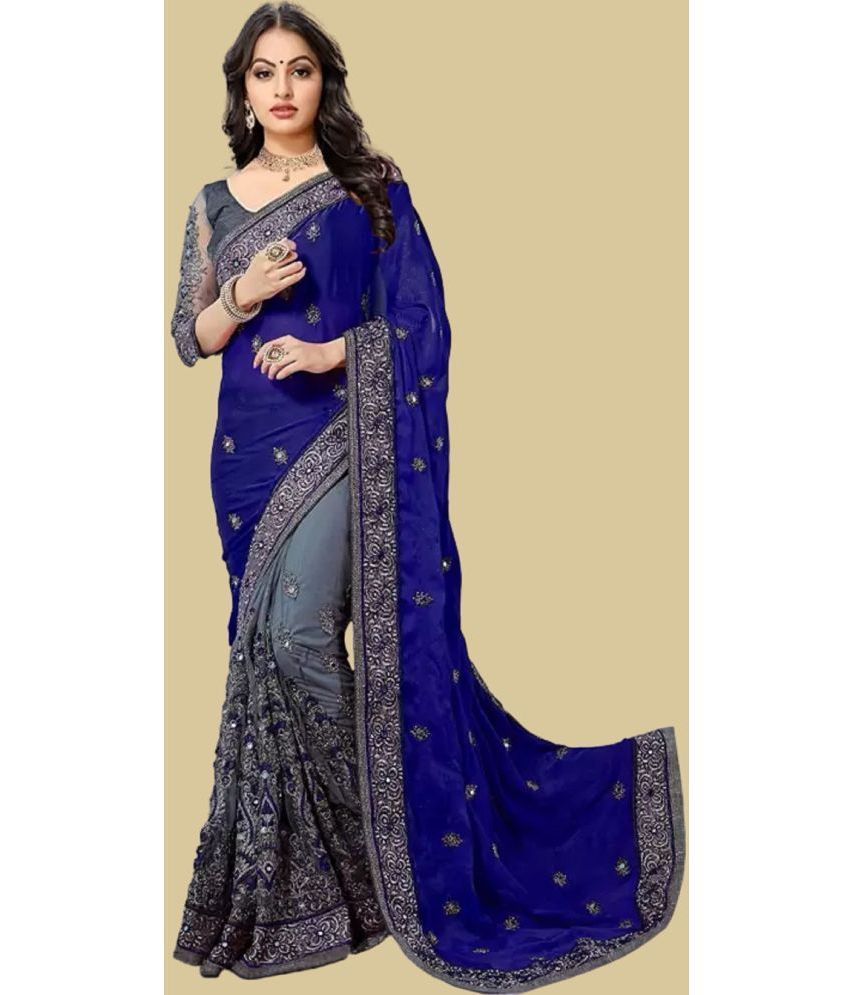     			Apnisha Silk Blend Embellished Saree With Blouse Piece - Navy Blue ( Pack of 1 )