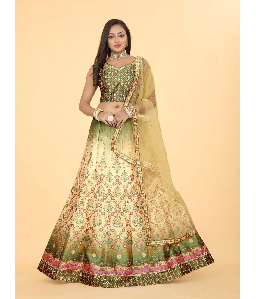     			ETHNICTREE Yellow Silk A-line Stitched Lehenga Single