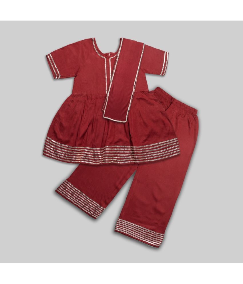     			LADDAN KIDS - Maroon Cotton Blend Girls Kurta and Pant Set ( Pack of 1 )