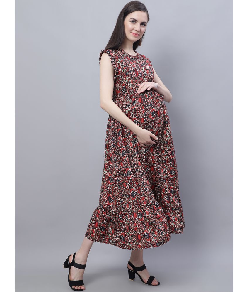     			Moms Maternity - Red Crepe Women's Maternity Dress ( Pack of 1 )