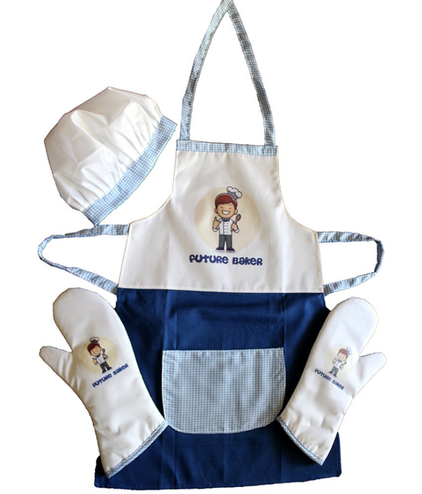     			The Rosette Imprint Single Blue Cotton Abstract Kids & Baby Apron with 1 Pocket