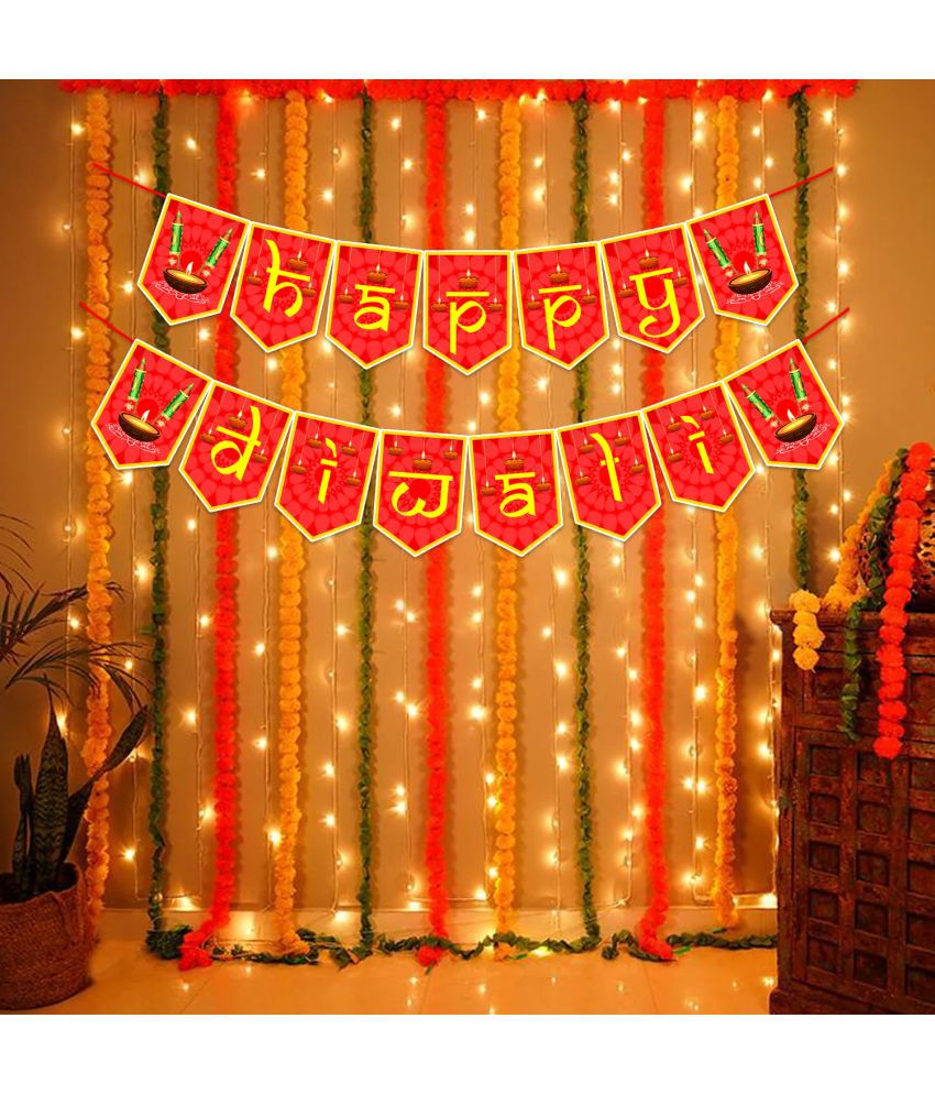     			Zyozi Diwali Decorations Items/Decorations Items For Diwali - Happy Diwali Banner And Rice Light (Pack Of 2)
