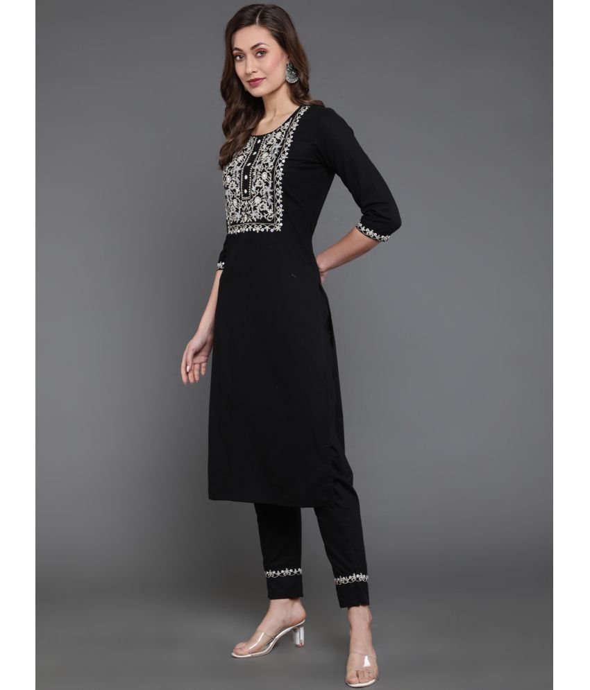     			Antaran Cotton Printed Kurti With Pants Women's Stitched Salwar Suit - Black ( Pack of 2 )