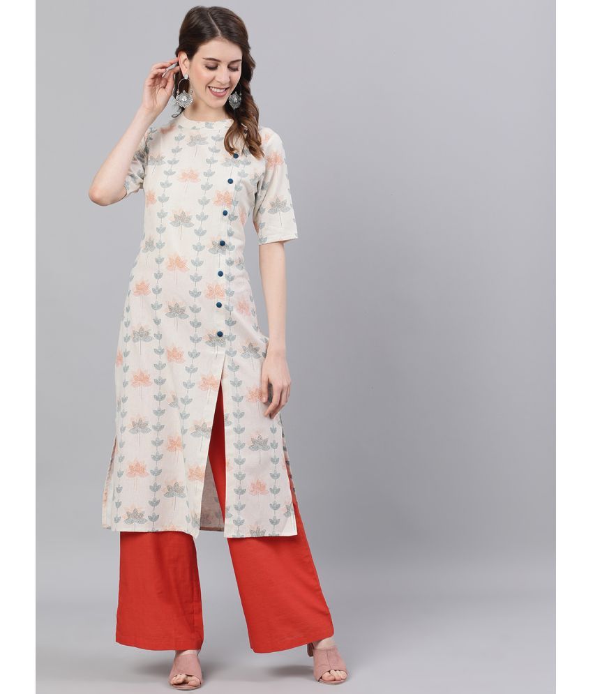     			Antaran Cotton Printed Straight Women's Kurti - White ( Pack of 1 )