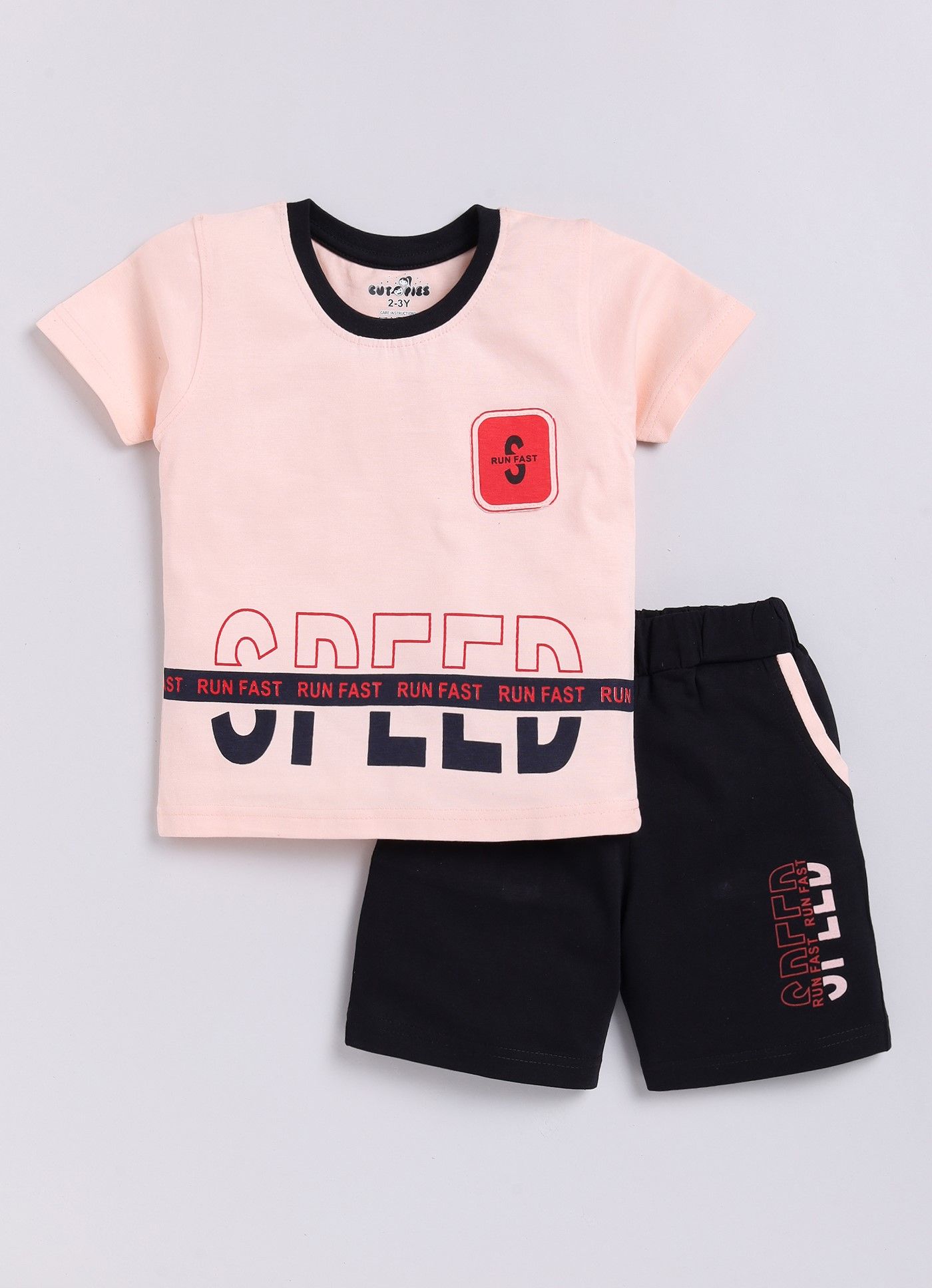     			CUTOPIES - Peach Cotton Boys T-Shirt & Shorts ( Pack of 1 )