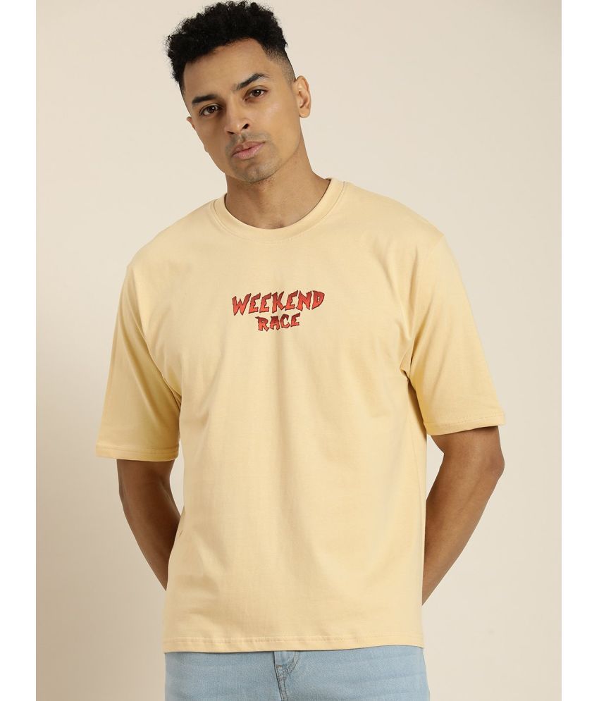    			Difference of Opinion 100% Cotton Oversized Fit Printed Half Sleeves Men's T-Shirt - Beige ( Pack of 1 )